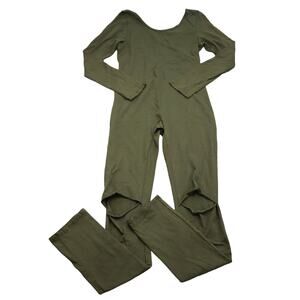 Many Many Jumpsuit Womens M Green Long Sleeve Scoop Neck Knit Stretch Pull On